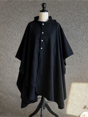 Women’s Black Hooded Rain Cape - Waterproof Poncho